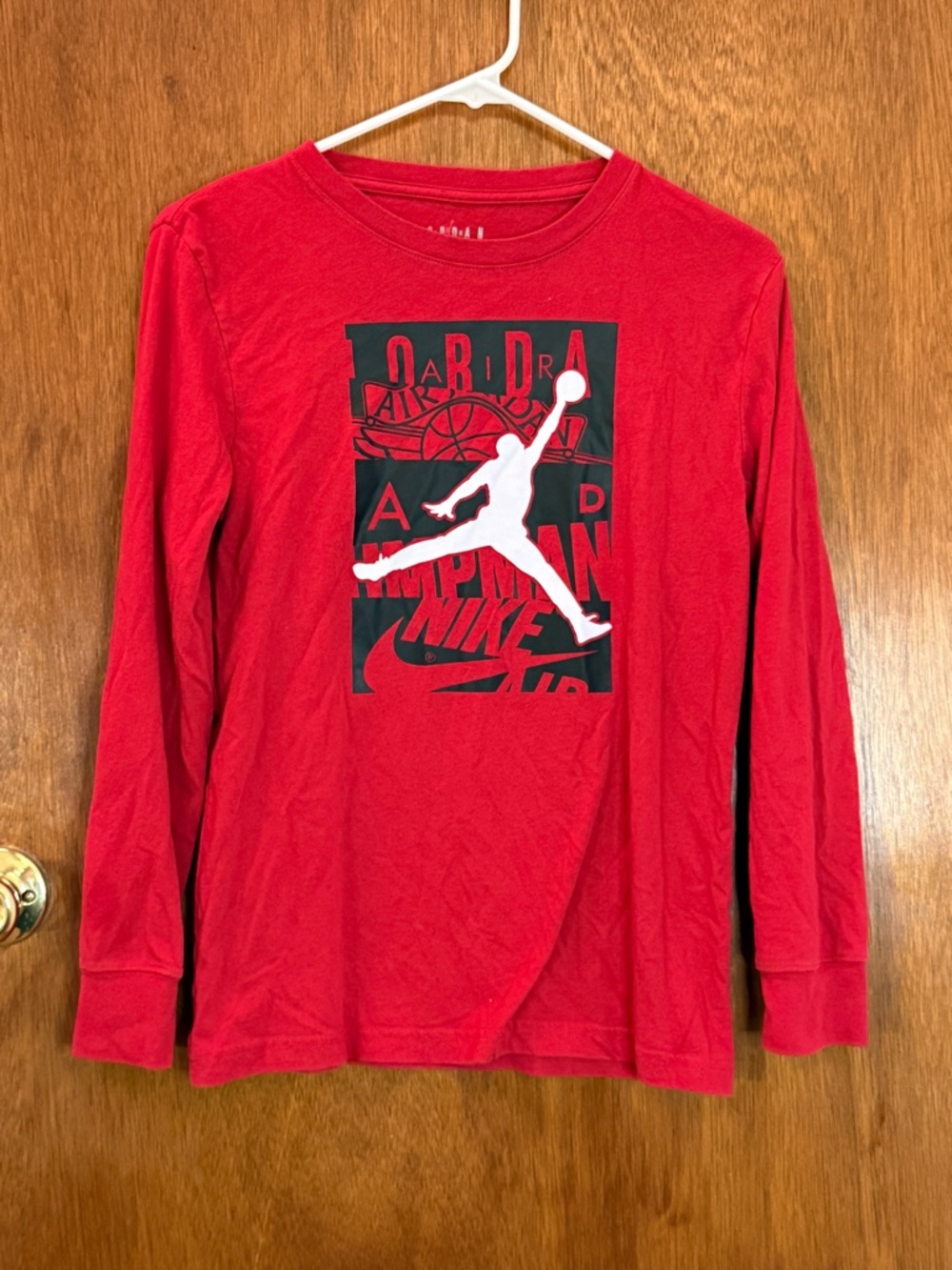 Jordan Red Long-Sleeve Boys' Graphic Tee with White Jumpman